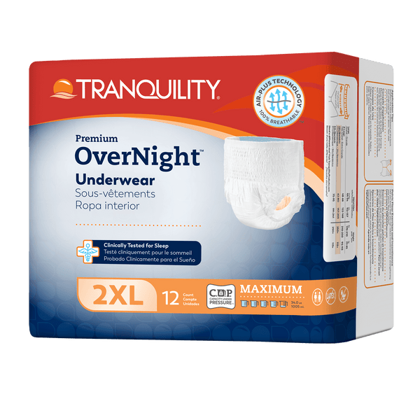 Tranquility Premium Overnight Underwear (Pullups), X-Small to 3XL