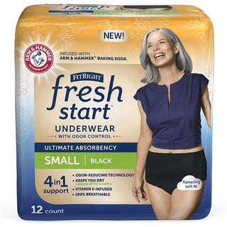FitRight Fresh Start Protective Underwear for Women, Black, Small to 2XL