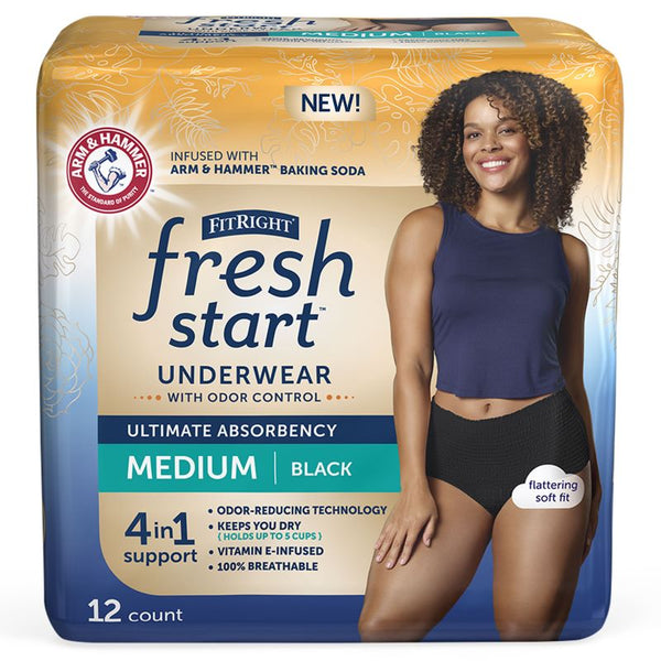 FitRight Fresh Start Protective Underwear for Women, Black, Small