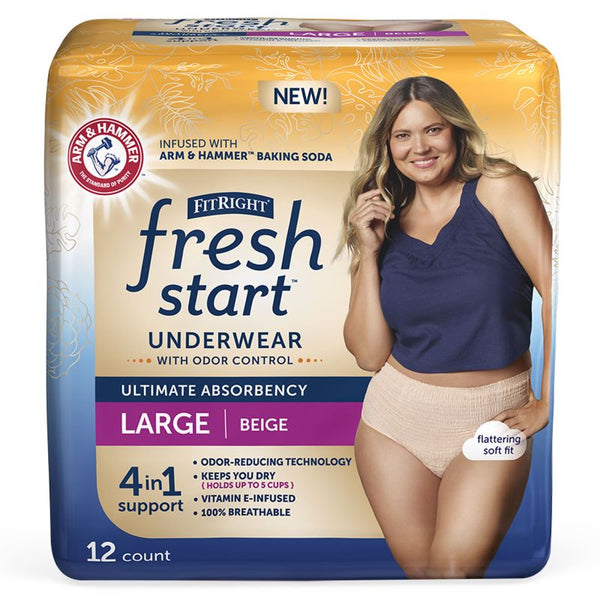FitRight Fresh Start Protective Underwear for Women, Beige, Small to 2